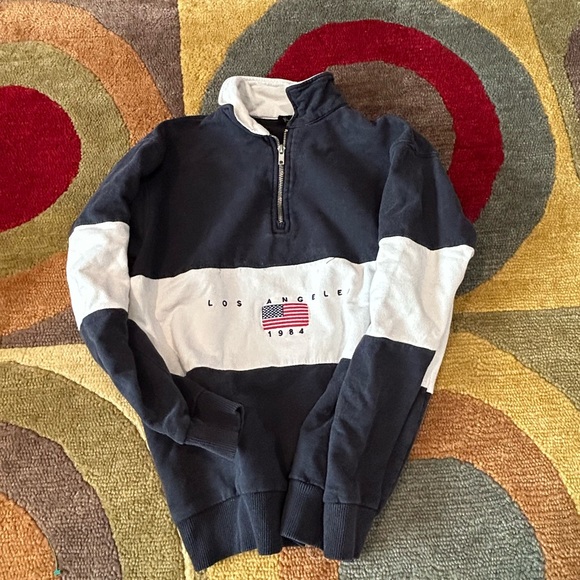 John Galt Brandy Melville Los Angeles 1984 American Flag Quarter Zip Sweatshirt - Picture 1 of 5